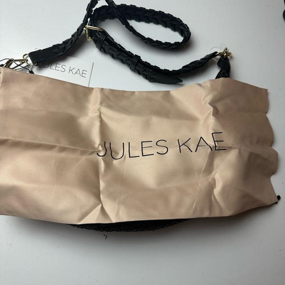 Jules Kae Zola Black Straw Moon Shaped FauxVegan Leather Braided Strap Purse NWT - Picture 13 of 16
